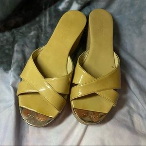 Jimmy Choo Patent Leather/Gold Toe Cork Platform Sandal 🌵39.5